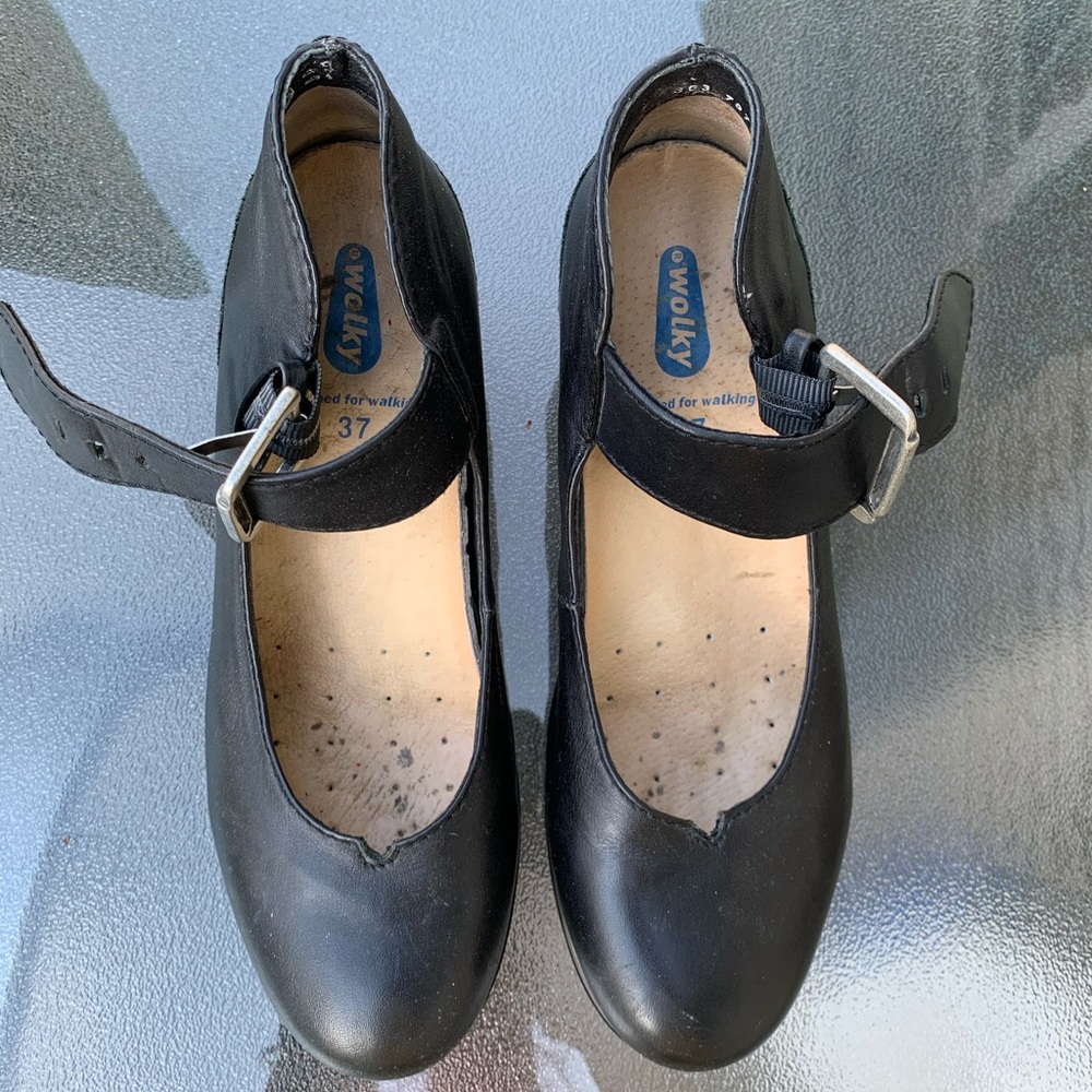 black wolky mary jane style heels